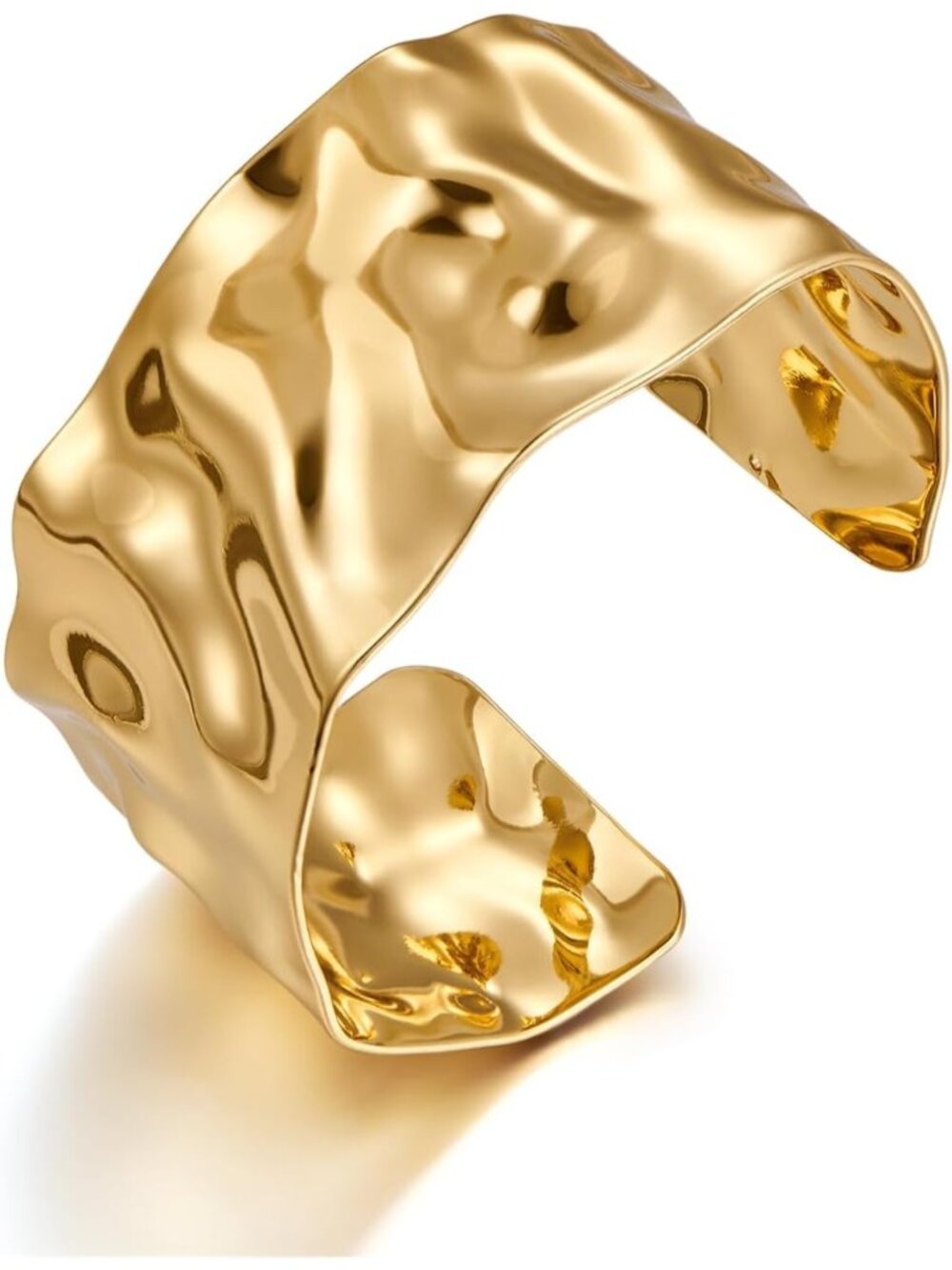 Women's Hammered Wide Chunky Gold Multilayer Wire Cuff Adjustable Bracelet